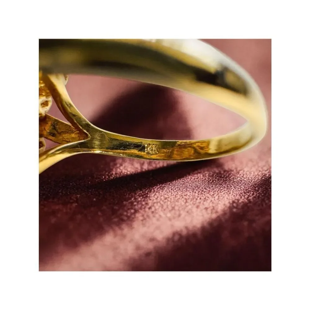 14K Gold Spray Ring size 8.5 Retro ca1970 Marquise Cluster Cocktail Ring 10.5g